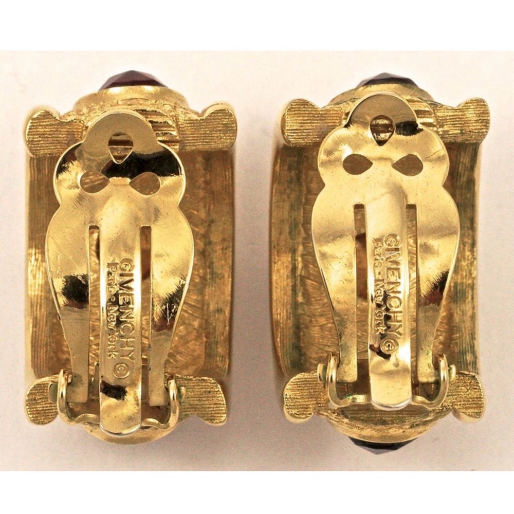 Givenchy Gold Plated Blue Purple Red Rhinestone Half Hoop Clip On Earrings - Picture 8 of 11